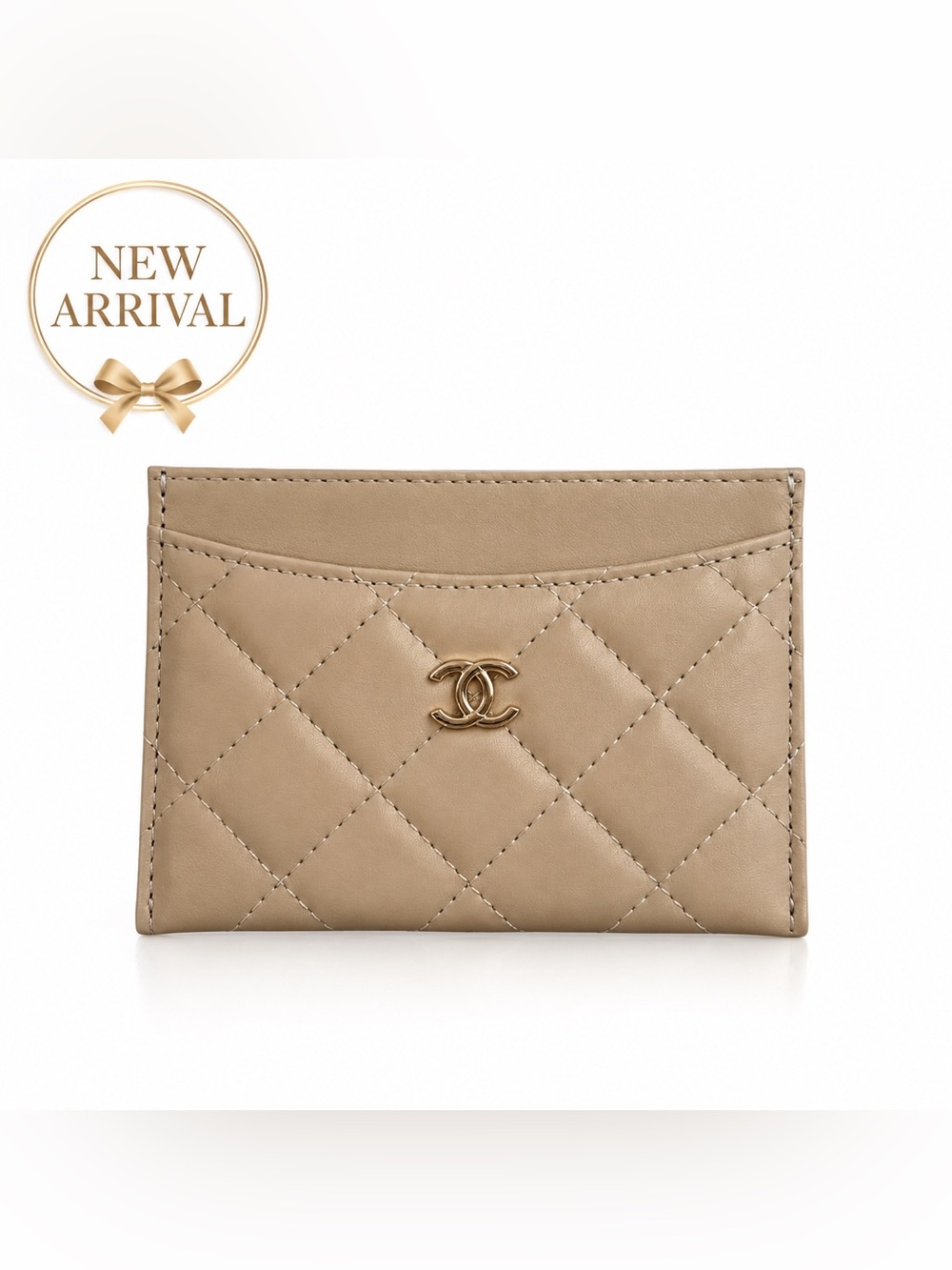 🤎 Quilted Card Holder – Tan / Gold-Tone 🤎